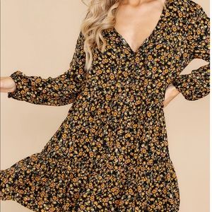 Streetside Sonnet Black And Yellow Floral Print Dress
